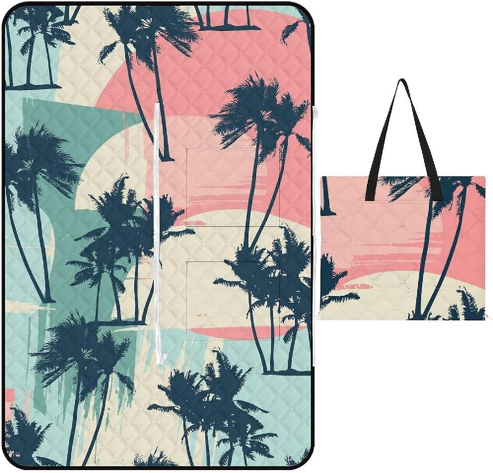 EDGFEWWOI570Exotic Tropical Palms Artistic Picnic Blanket Outdoor Camping Mat Foldable Portable Tote Bag 3-Layer Waterproof Backing for Outdoors Conc Fino al 60% di sconto