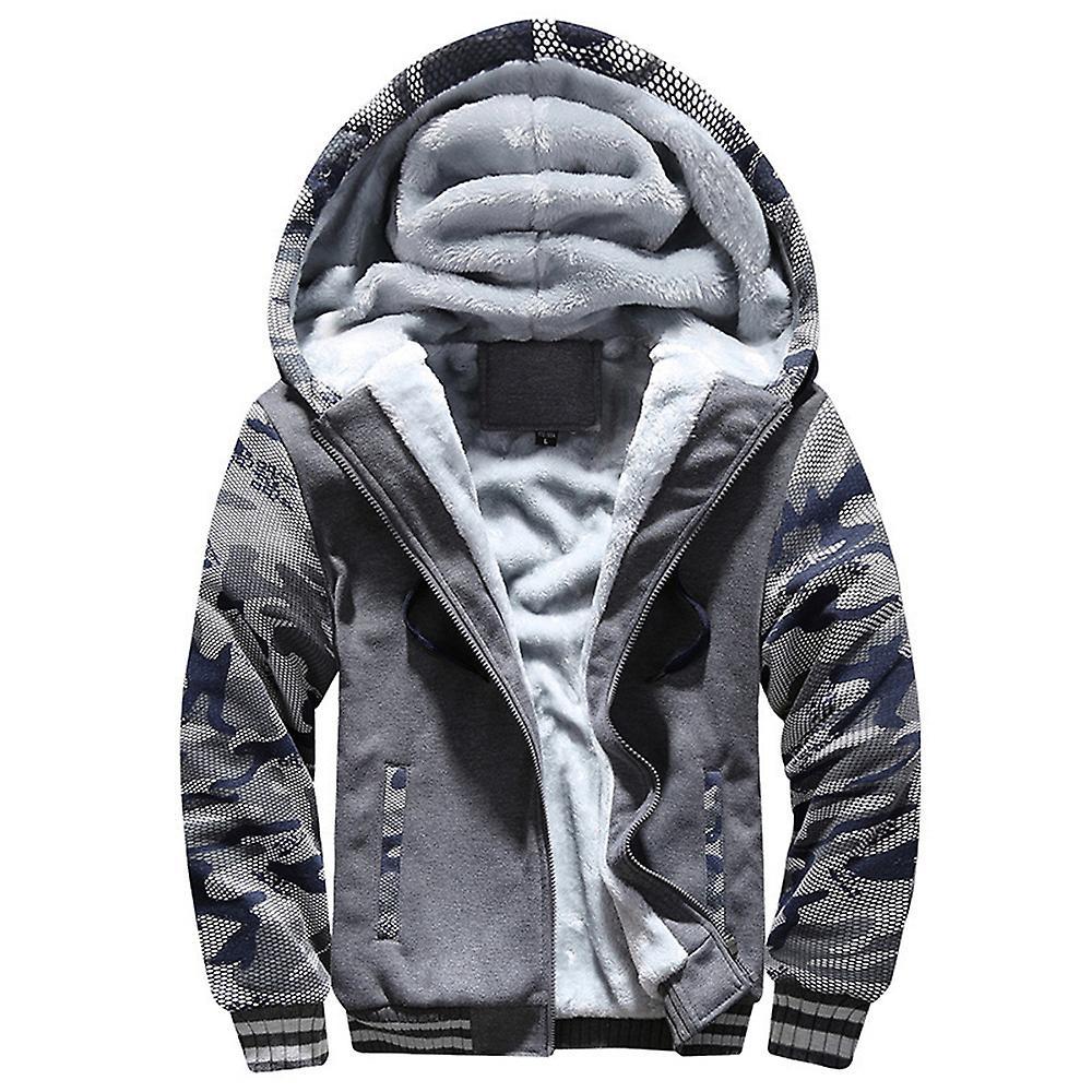 Uomo Zip Up Giacca con cappuccio Top Manica lunga inverno caldo pile foderato cappotto Outwear Presa