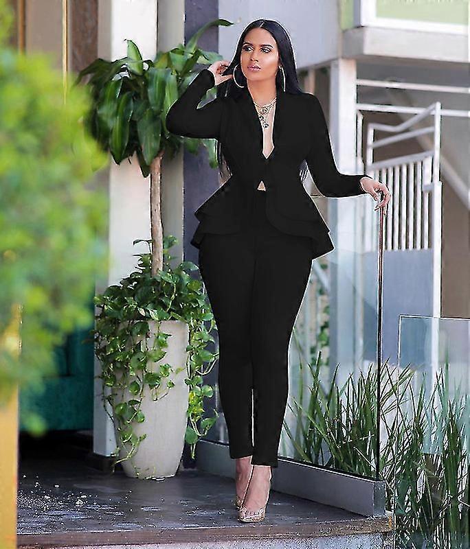 Nuove Donne Set Manica Piena Increspature Blazer Pantaloni Due Pezzi Set Ufficio Lady Business Wear Moda