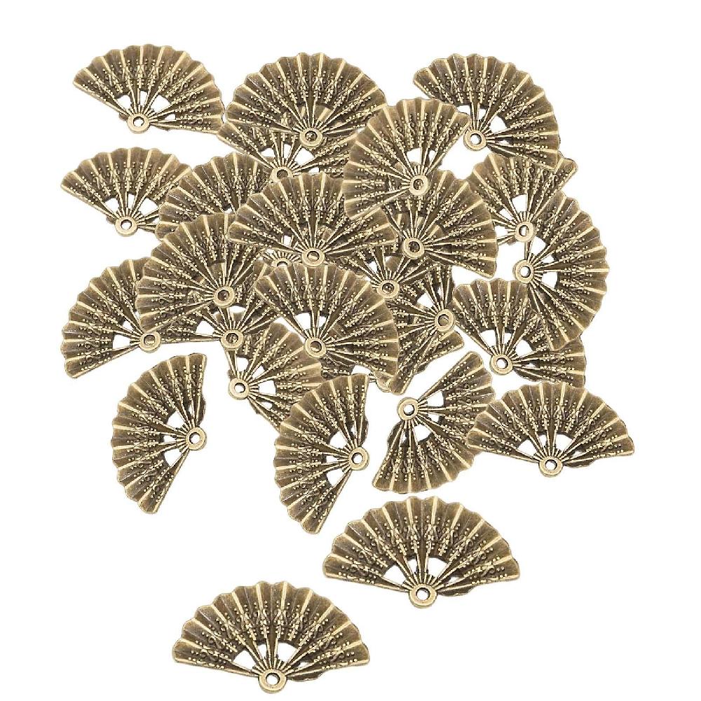 50pcs Vintage Metal Fan Charms Pendents For Hairpin Jewelry Making Necklace Antique Bronze Vendita calda