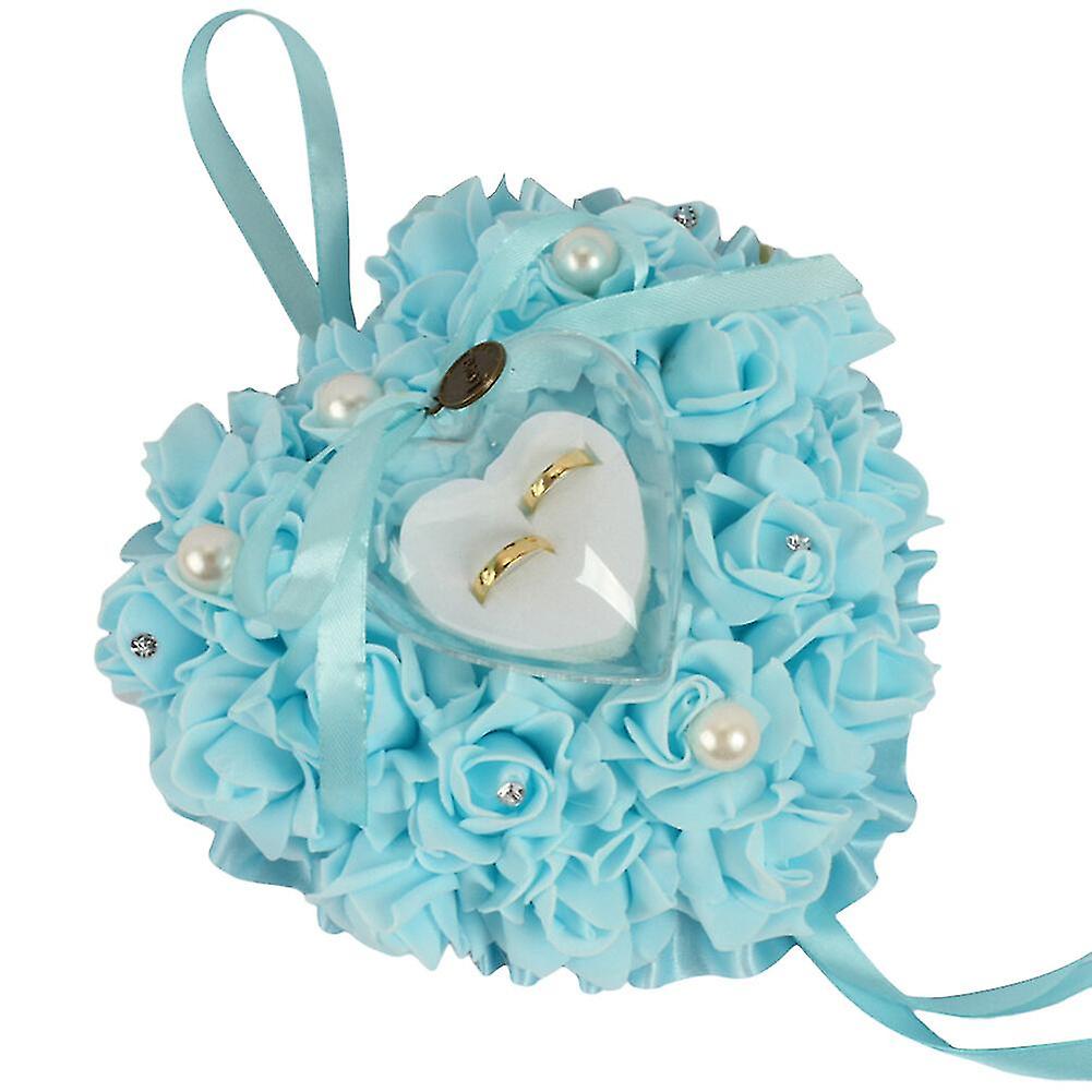 Cuscino per fedi nuziali 7 9 pollici Schiuma Rose A Forma Di Cuore Appeso Fede Di Nozze Scatola A Cuscino Con Nastro Perle E Strass Anello Cuscino Anello Cuscino Per