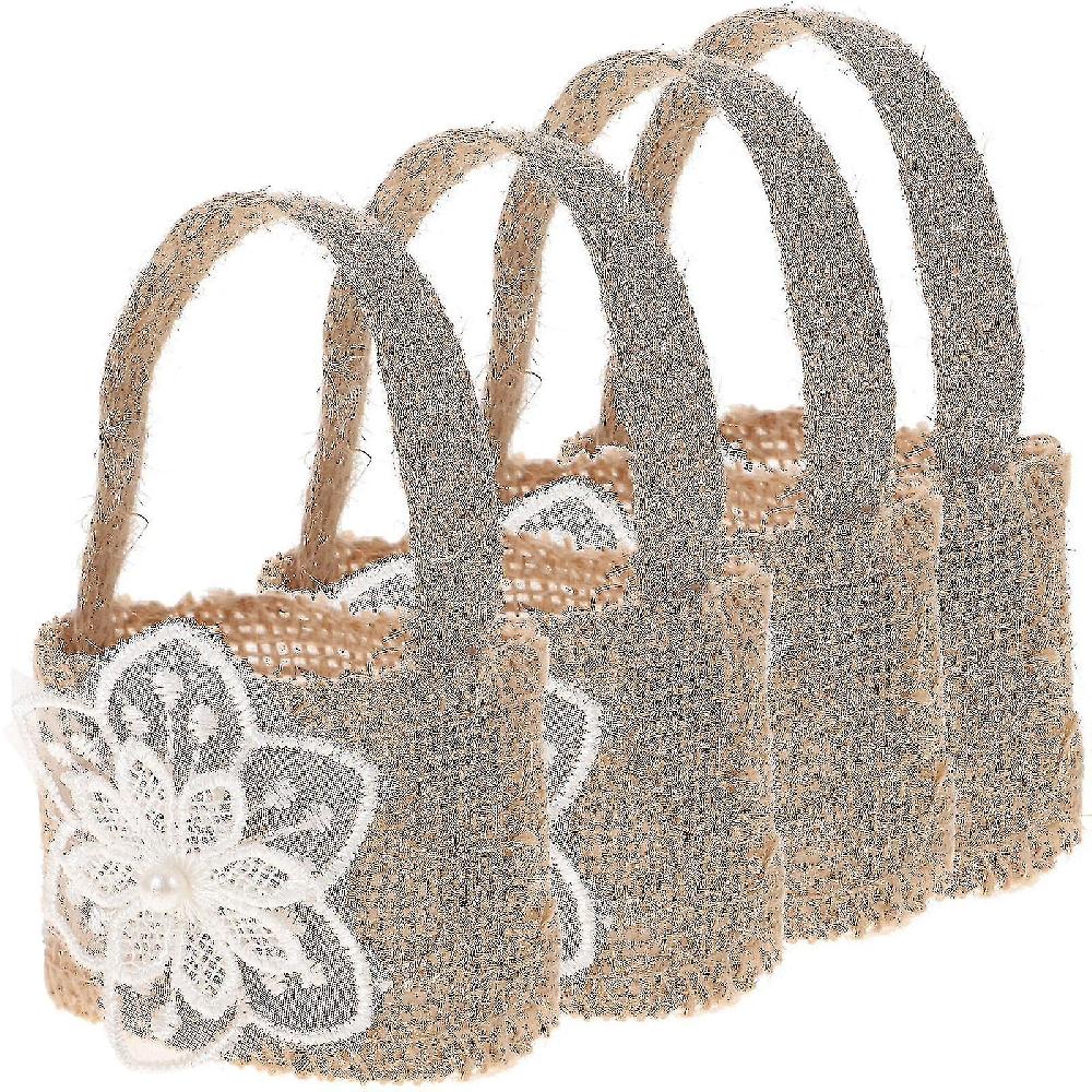 4pcs Beautiful Exquisite Linen Bag Flower Basket Flower Decorated Basket For Party Wedding Candy(gft-130-br1 Fino al 50% di sconto