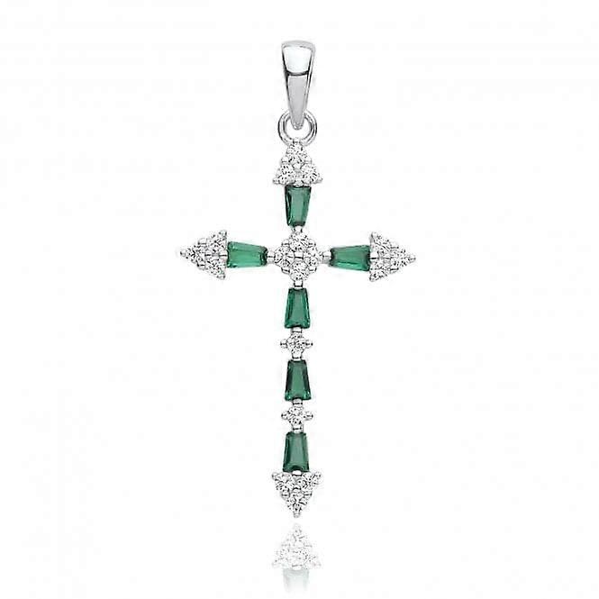 Acotis Silver Jewellery Rhodium Plated Zirconia Cross Pendant Green G61131E Italia