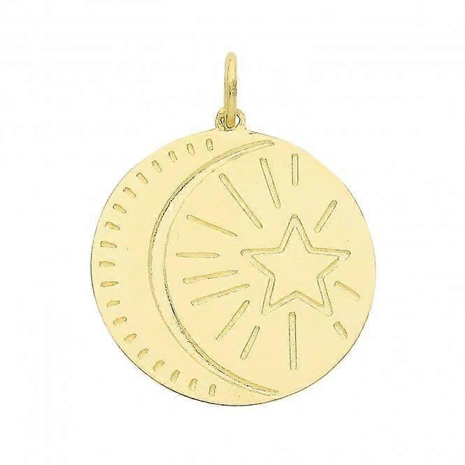 9ct Yellow Gold Moon And Star Disk Pendant PN1234 Shopping Online