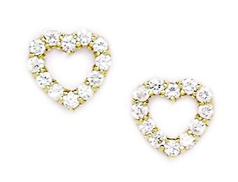 14k Yellow Gold April Clear CZ Cubic Zirconia Simulated Diamond Love Heart Screw Back Earrings Measures 10x10mm - Earrin Saldi