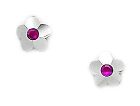 14k White Gold July Red 2x2mm CZ Cubic Zirconia Simulated Diamond Flower Screw Back Earrings Measures 6x6mm - Earring fo I Più Venduti