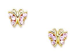 14k Yellow Gold Pink CZ Cubic Zirconia Simulated Diamond Butterfly Angel Wings Screw Back Earrings Measures 6x6mm - Earr Vendite Flash