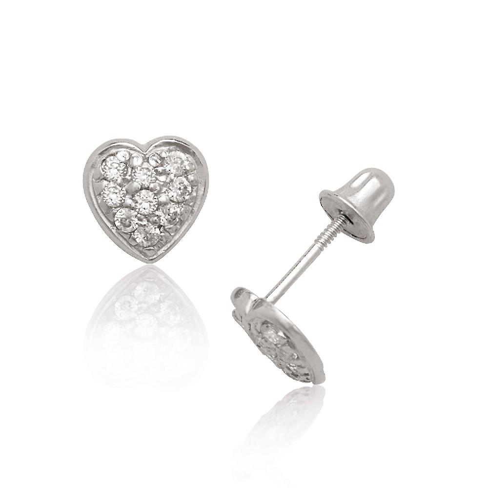 14k White Gold CZ Cubic Zirconia Simulated Diamond Medium Love Heart Screw Back Earrings Measures 6x6mm - Earring for Wo Spedizione gratuita