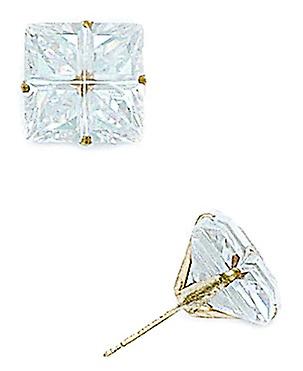 14k Yellow Gold 10x10mm 4 Segment Square CZ Cubic Zirconia Simulated Diamond Light Prong Set Earrings - Earring for Wome Prezzo di fabbrica