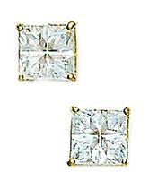 14k Yellow Gold 5x5mm 4 Segment Square CZ Cubic Zirconia Simulated Diamond Basket Set Earrings - Earring for Women Comprare a buon mercato