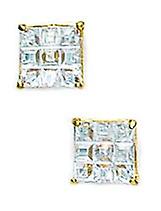 14k Yellow Gold 5x5mm 9 Segment Square CZ Cubic Zirconia Simulated Diamond Basket Set Earrings - Earring for Women Grande vendita