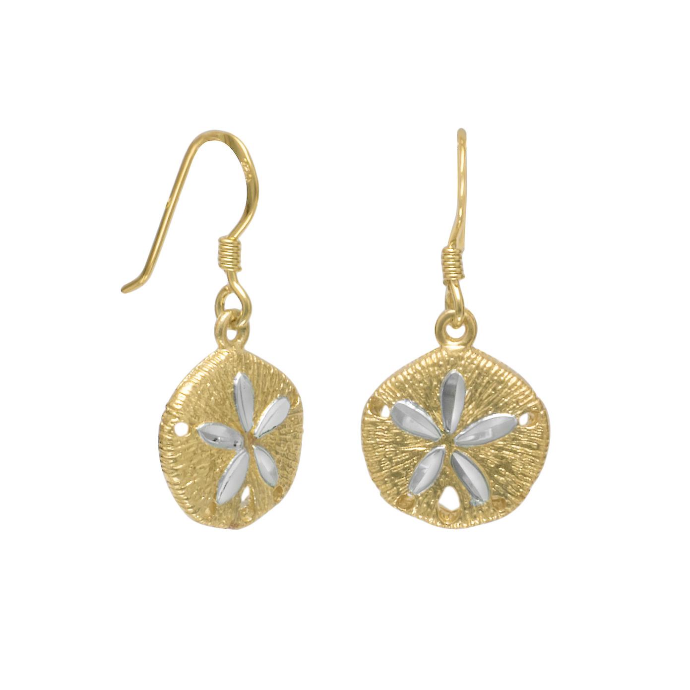 14 Karat Gld Plated Sand Dollar With Sparkle Cut Accents French Wire Earrings Sand Dollars Are 13mm - Earring for Women