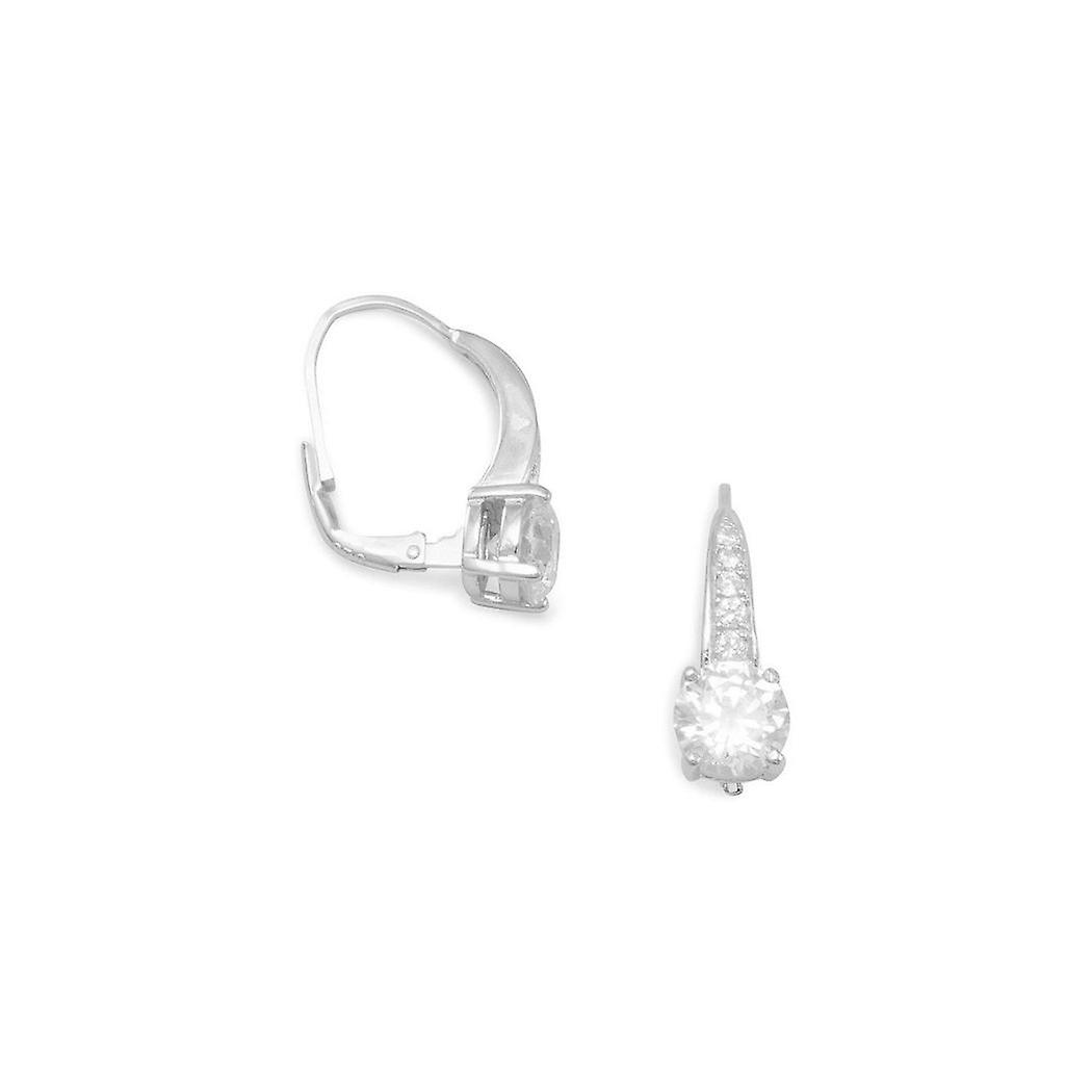 Rhodium Plated Graduated CZ Cubic Zirconia Simulated Diamond Lever Back Earrings With 8mm Cubic Zirconia - Earring for W Offerta Pasqua