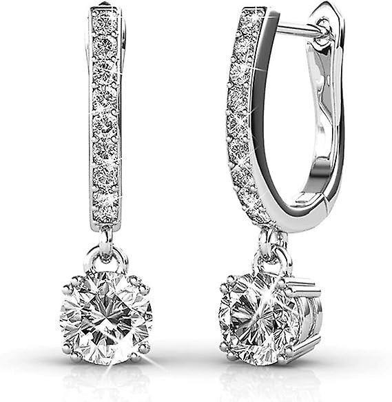 Hoop Loop Earrings for Women18K White Gold with Sparkling Element Crystal with Jewellery Box for Women Wife Mother Daughter Offerta per la Festa della Mamma