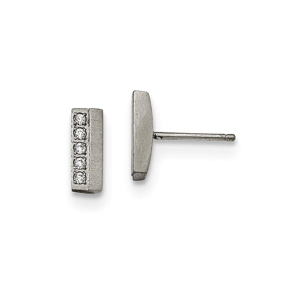 Stainless Steel Polished Brushed CZ Cubic Zirconia Simulated Diamond Bar Post Earrings Measures 5mm Wide - Earring for W