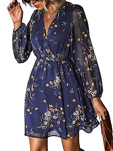 Chiffon stampa floreale da donna A-Line Mini abito maniche lunghe contadine Ritorno libero