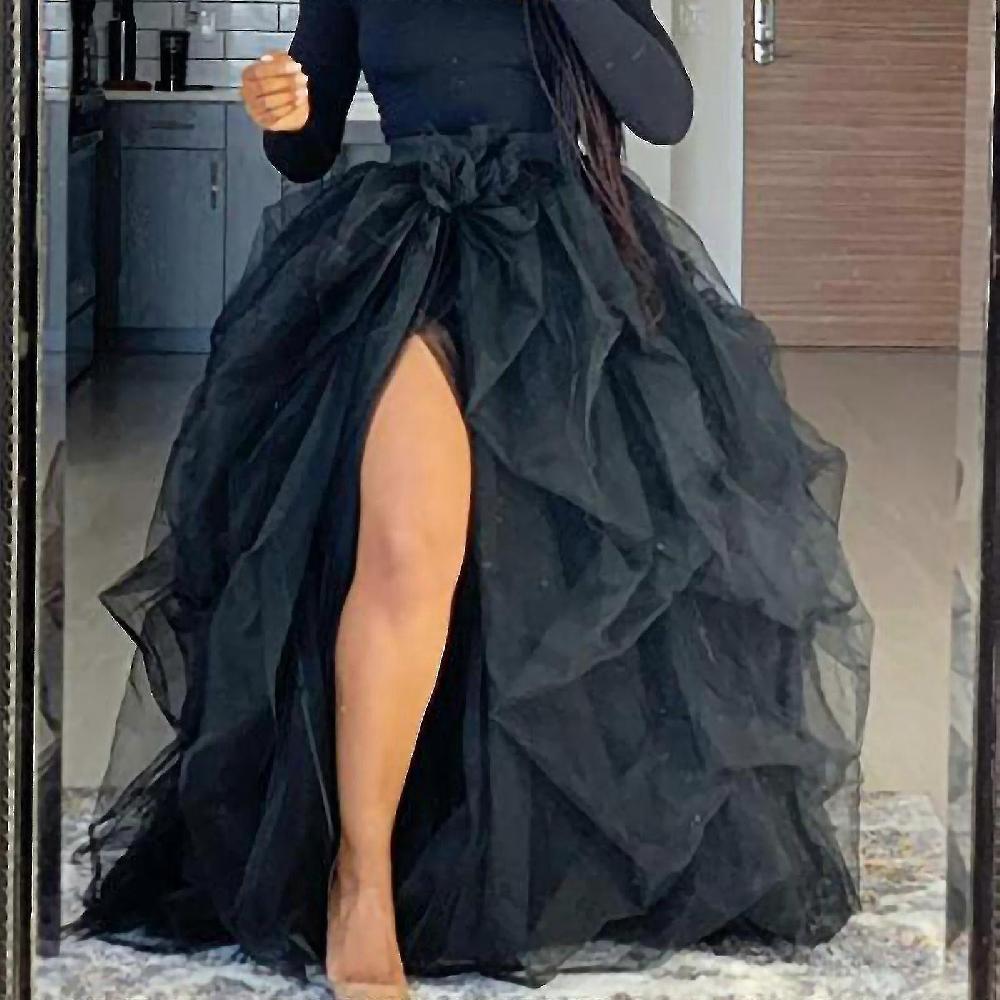 Abito estivo donne tulle gonna lunga vita alta volant pavimento lunghezza sposa gonfiore maxi gonne abiti per le donne Promozione temporanea