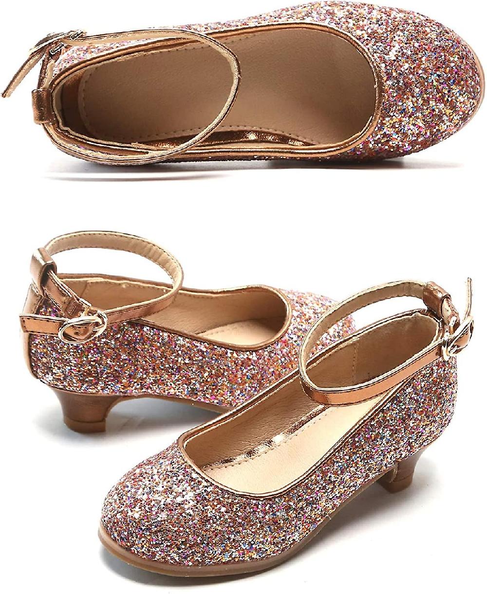 Girls Mary Jane Glitter Shoes Low Heel Princess Flower Wedding Party Dress Pump Shoes For Kids Toddler Offerta