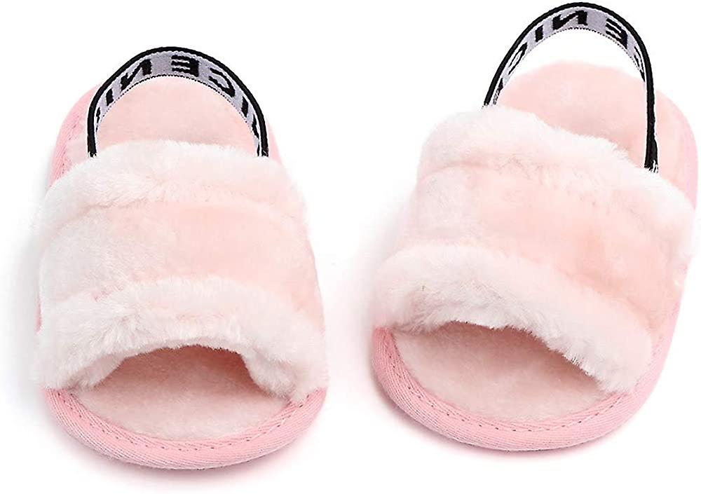 Neonati Baby Girls Sandali Pelliccia sintetica Scivoli con elastico posteriore Cinturino Ballerine Pantofole Princess Dress First Walker Mocassini Scarpe