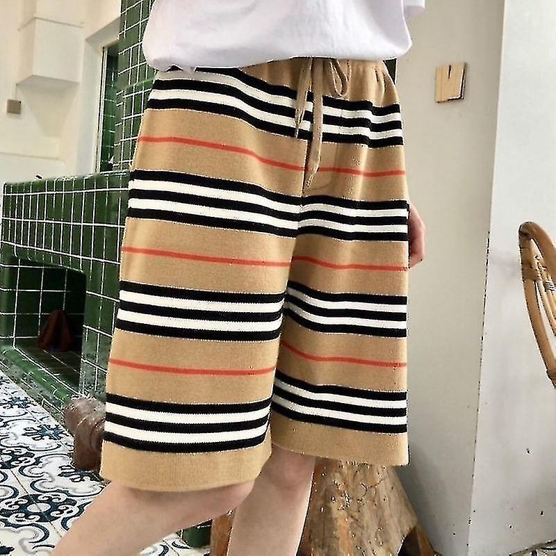 Wakamono Summer Knitted Drawstring Straight-leg Pants Loose Striped Five-point Pants Korean Casual Shorts Trendyol Shorts Luxury Offerta esclusiva