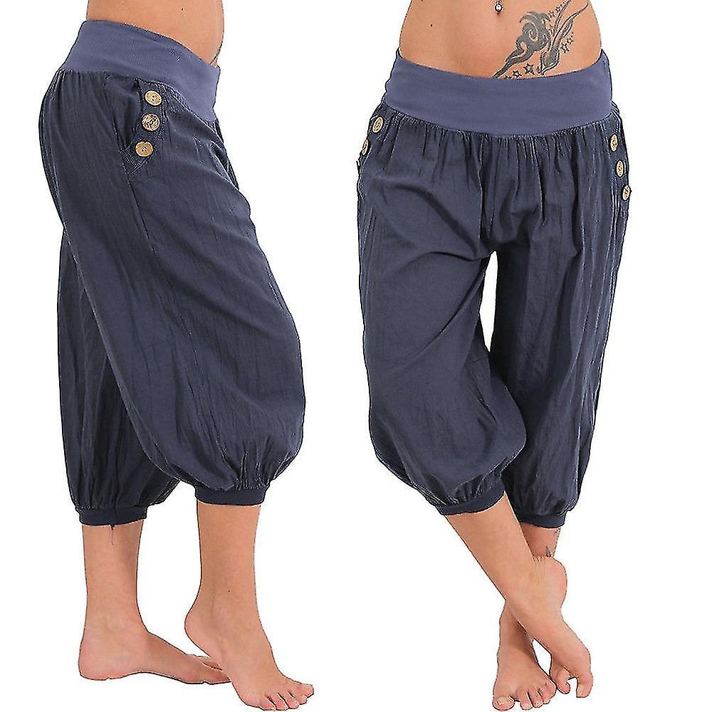 Pantaloni da yoga da donna Tasche laterali Harem Bloomers Capri Pantaloni Slip Quick Dry Moisture Wicking Lightweight Hippie Boho Light Blue Tangerine Powder Whit Offerte esclusive