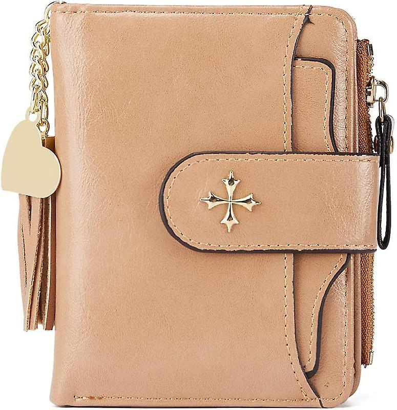 Wallet For Women Genuine Leather Rfid Blocking Mens Wallets Bifold Card Case With Zipper Pocket (khaki) Khaki Ultimi due giorni