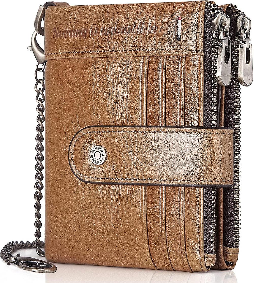 Chain Wallets Wallets For Men Genuine Leather Wallet Zipper Bifold Wallet For Work Travel Outdoors With Id Window And Coin Purse Fino al 55% di sconto