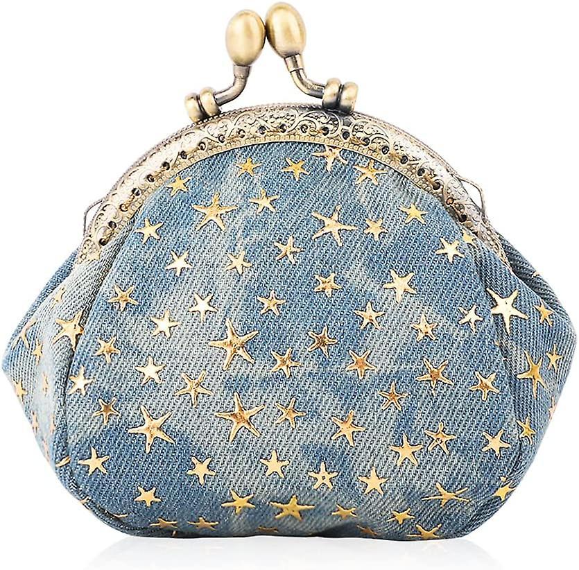 Five-pointed Star Coin Purse Denim Change Pouch Wallets Buckle With Kisslock Clasp Coin Holder Clutch Handbags For Women Ladies (blue) Solo un giorno rimasto