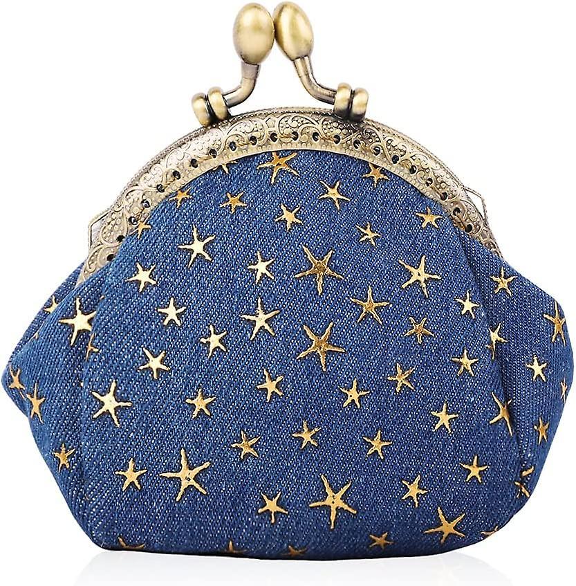 Five-pointed Star Coin Purse Denim Change Pouch Wallets Buckle With Kisslock Clasp Coin Holder Clutch Handbags For Women Ladies (navy Blue) Trasporto libero internazionale