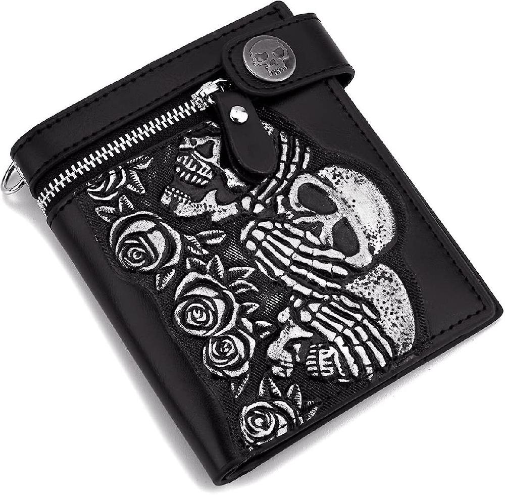 Portafoglio da uomo Punk Rocker Skull in similpelle con catena nera (4 7 pollici) Officina