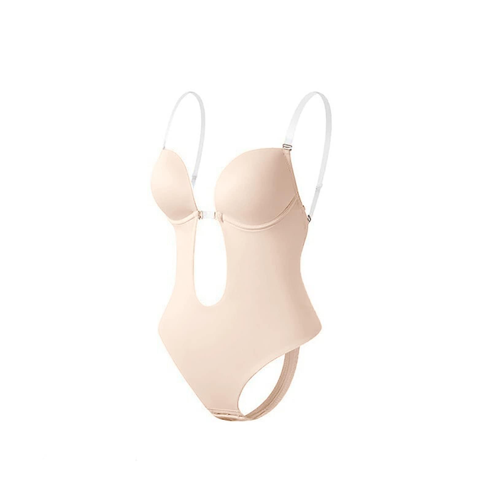 Women's Backless Shaper Bodysuit Shapewear Bra Body Shaper Deep V Neck Clear Strap TummyControl Underwear Seamless Bodysuits for Low Back Dress M