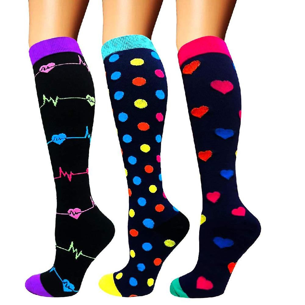 Compression Socks for Men and Women Colorful Compression Socks Support Stockings for Running Sports Flight Travel Cycling 3 Pairs.(B) Vendite stagionali
