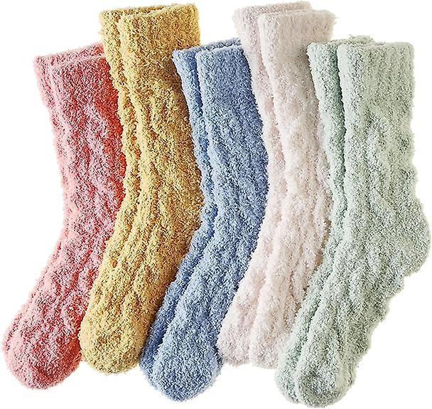 Womens Fuzzy Socks Soft Cozy Fluffy Slipper Socks Winter Warm Plush Sleeping Christmas Socks 5 Pairs Black Friday