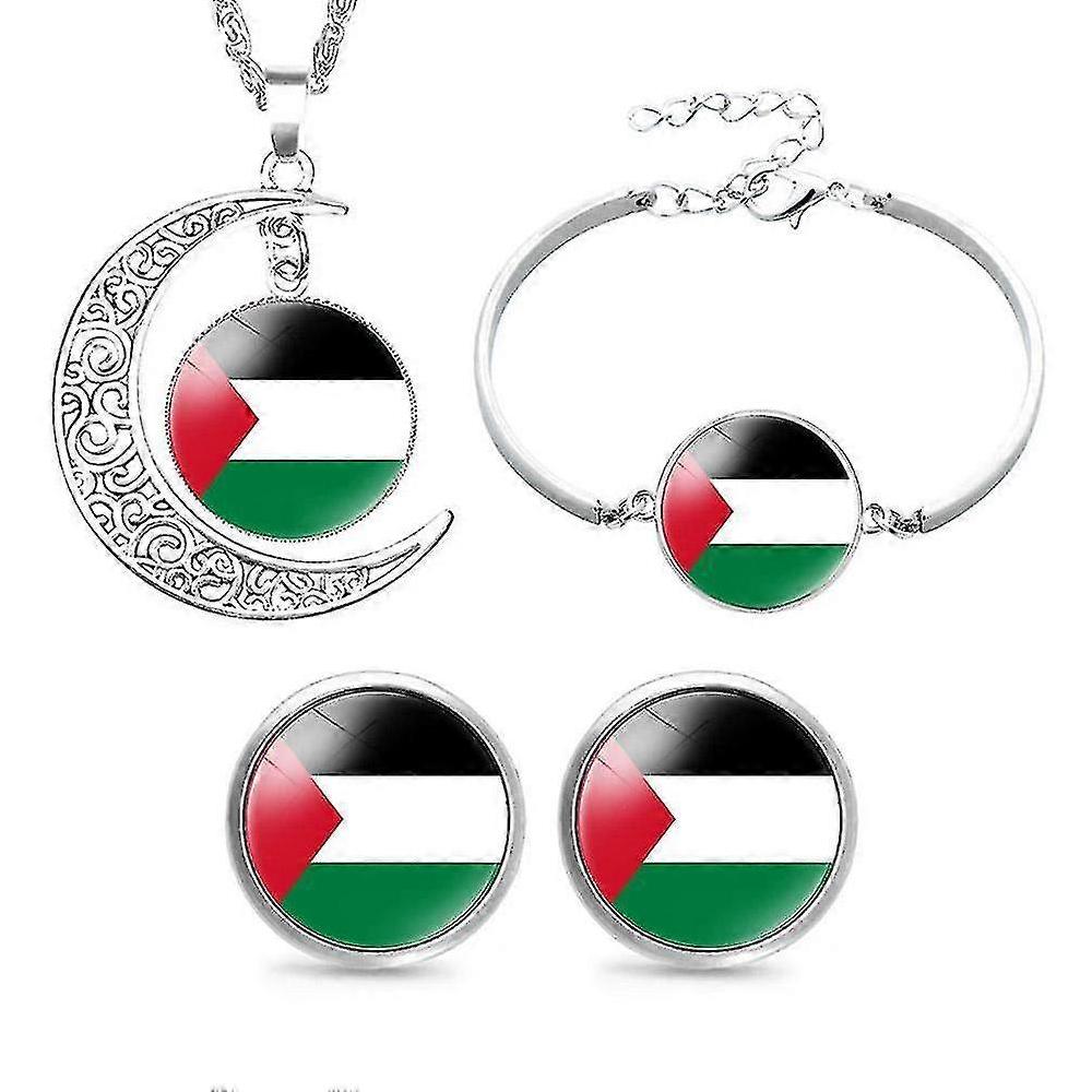 Palestine Flag Gold Jewellery Set Pendente Bracciale Orecchino Palestinian-sy Codice prodotto 44826 Vendita calda