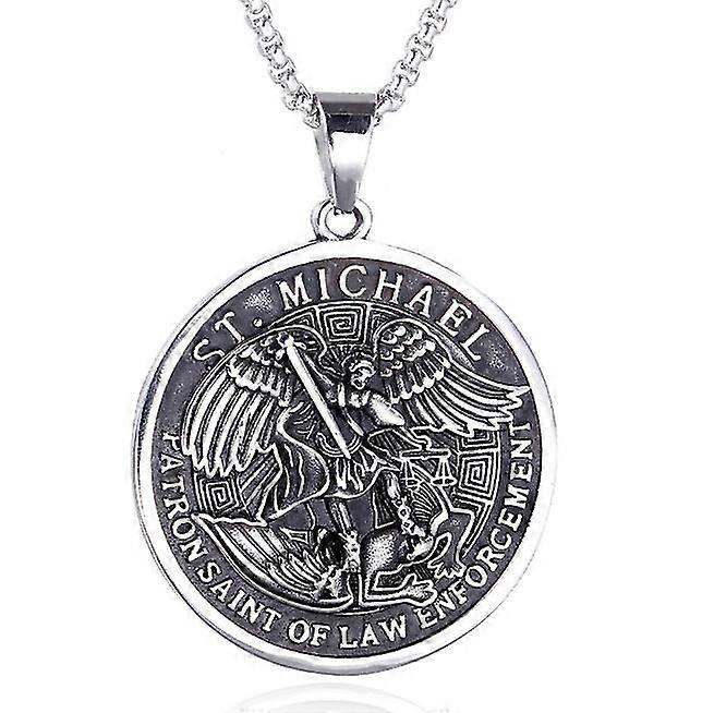 Arcangelo San Michele Medaglia Rotonda Pendente Mitico Charm Uomo S Amuleto Collana - Argento - Codice modello20495