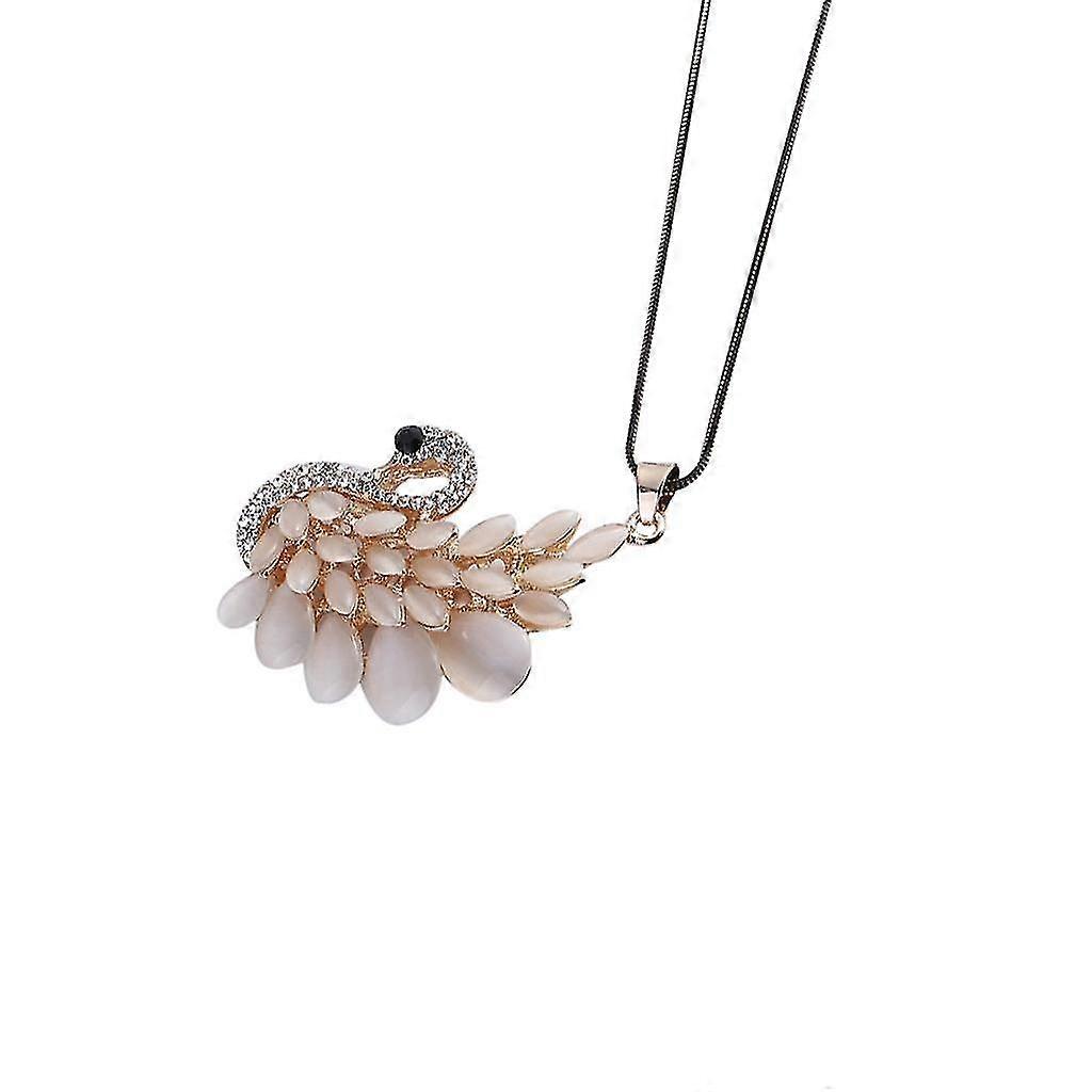 Charm Opal Crystal Swan Pendant Necklace Rhinestone Sweater Chain Necklace Product code 36103 Offerte speciali