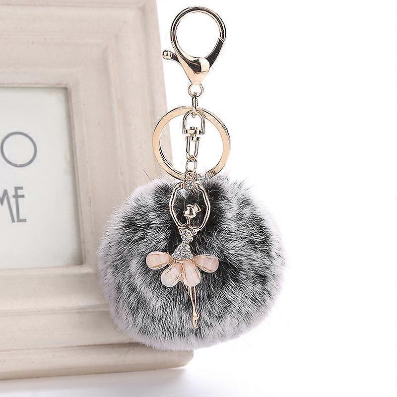 Faux Fox Fur Pom Pom Ball Keychain with Ballet Dancer Charm Fluffy Ball Key Chain (Snow Bla GBC Discount Store per i nuovi prodotti