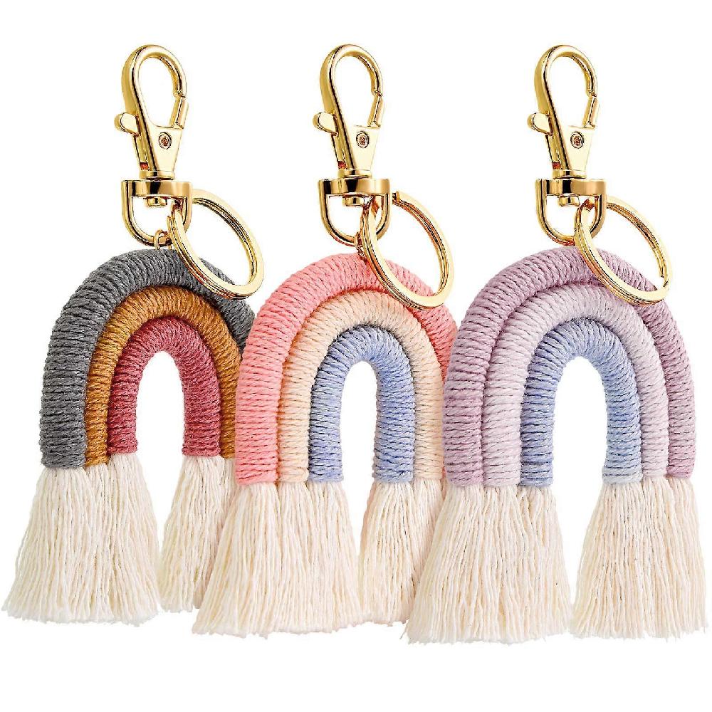 3 Pieces Rainbow Keychains Macrame Weaving Rainbow Tassel Keychains for Wo IWY Trasporto libero internazionale