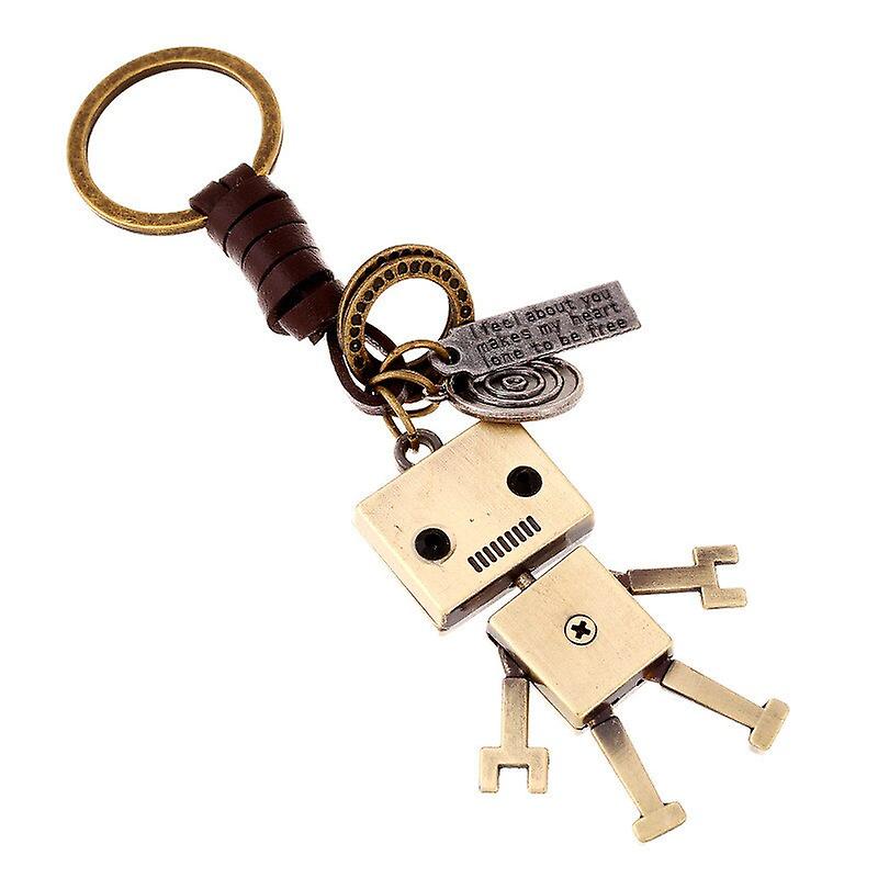 Vintage Bronze Robot Keychain Backpack Car Key Fine Pendant Keyring Officina