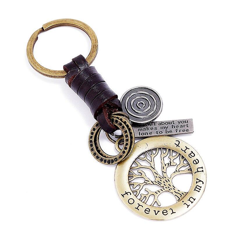 Trendy Bronze Lucky Tree Round Charm Keychain Keyring In vendita