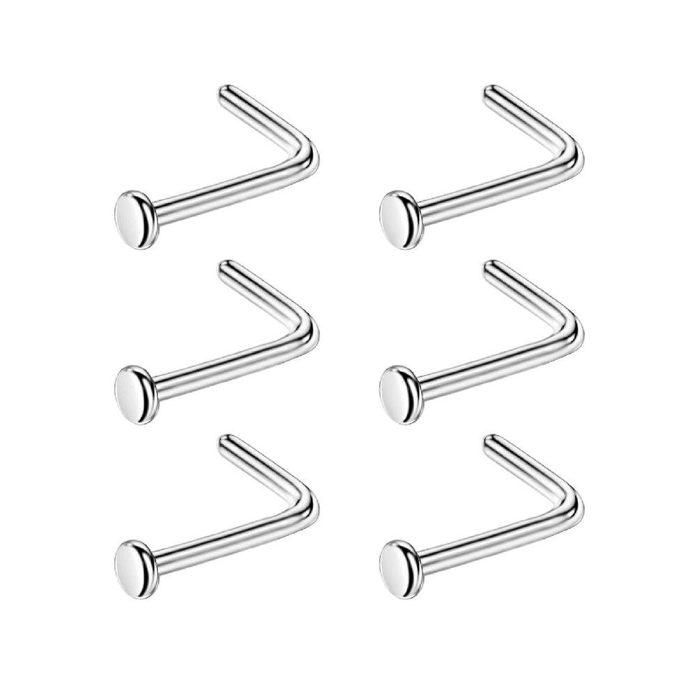 6 Pcs Nose Studs Stainless Steel Smooth L Shaped Piercing High Polish Punk Style Party Club Women Men Nose Jewelry Nose Pins Prezzo Ridotto