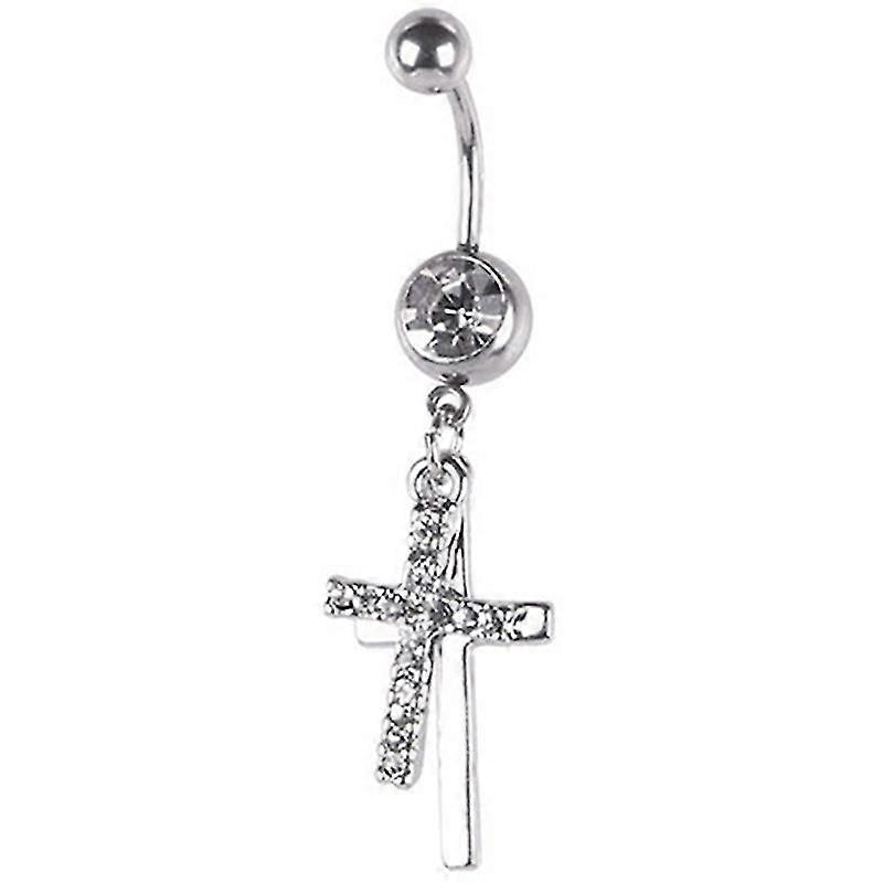 Rhinestone Double Cross Dangle Navel Belly Button Barbell Ring Body Piercing Jewelry Novità