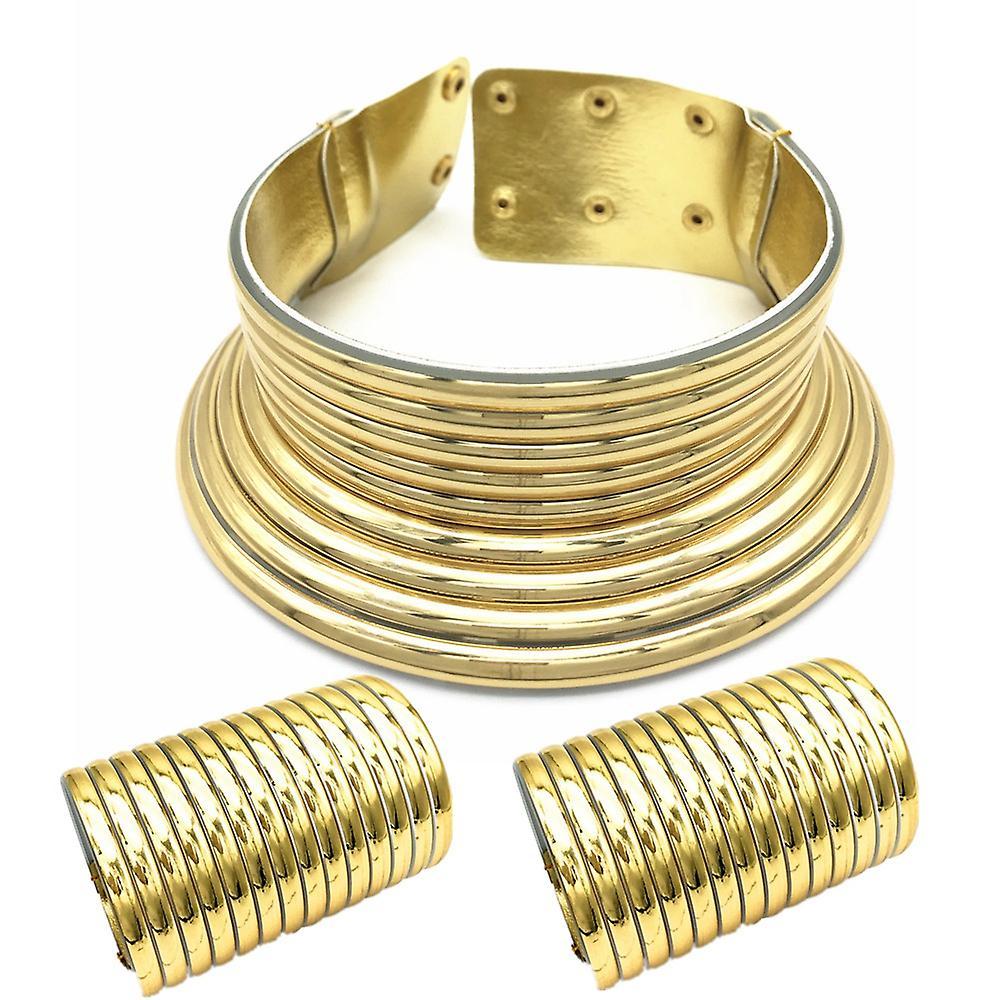 African Necklace Jewelry Sets Exaggerated Two-Hand Bracelet Women Wedding Party Set Jewelry Gold