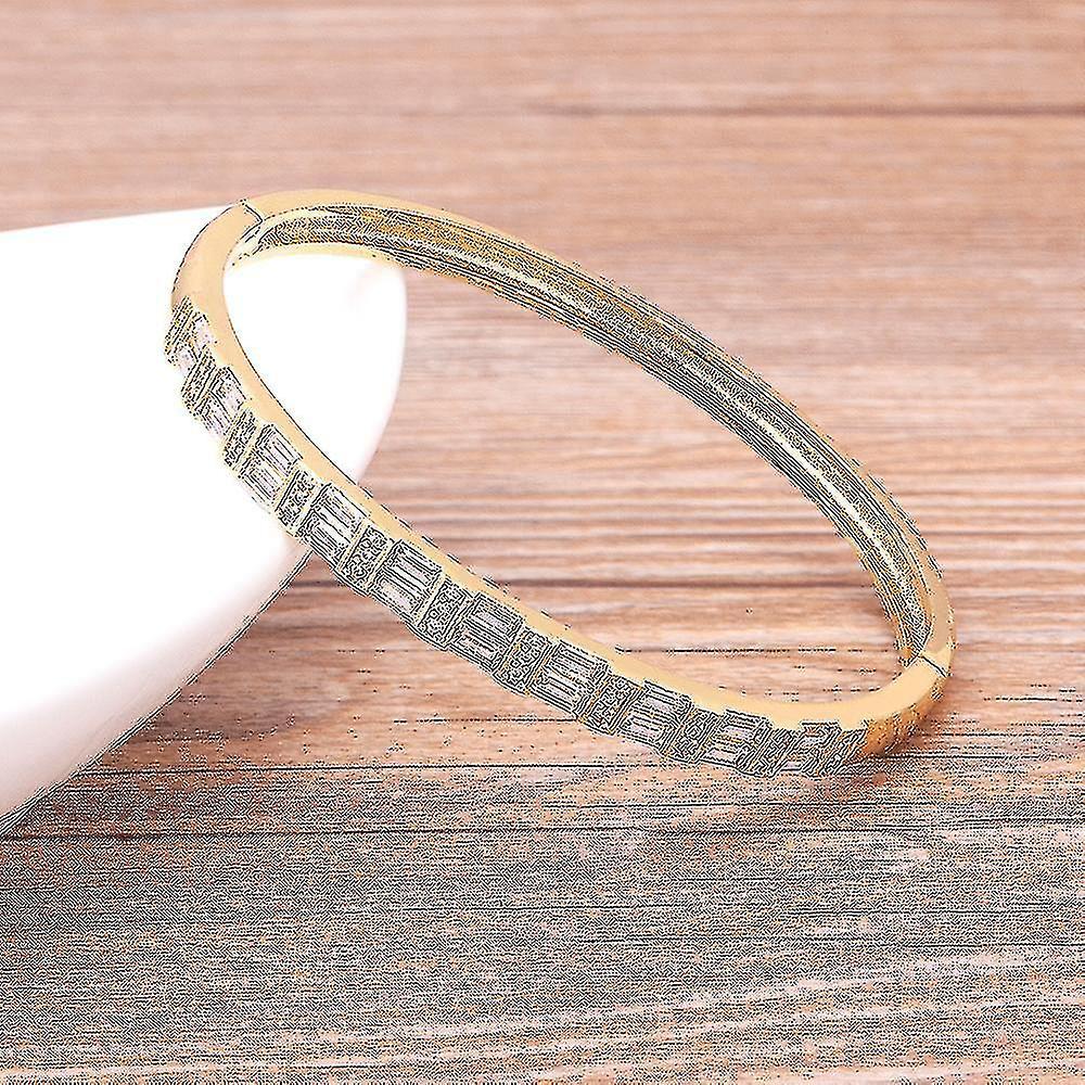 Fashion Creative Design CZ Gold Color Bangles for Woman Hot Cuff Bracelet Wristband Luxury Brand Jewelry Wedding Gift