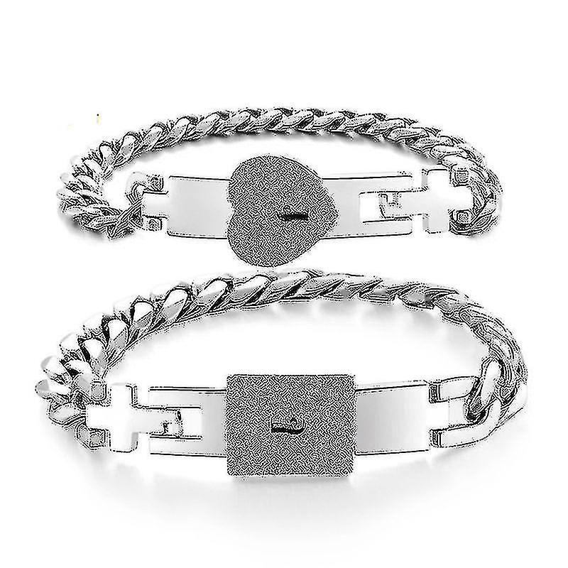 Fashion Hot 2Pcs Silver Color Tone Stainless Steel Lover Heart Love Lock Bracelet with Lock Key Bangles Kit Couple Jewelry Gift Shopping online