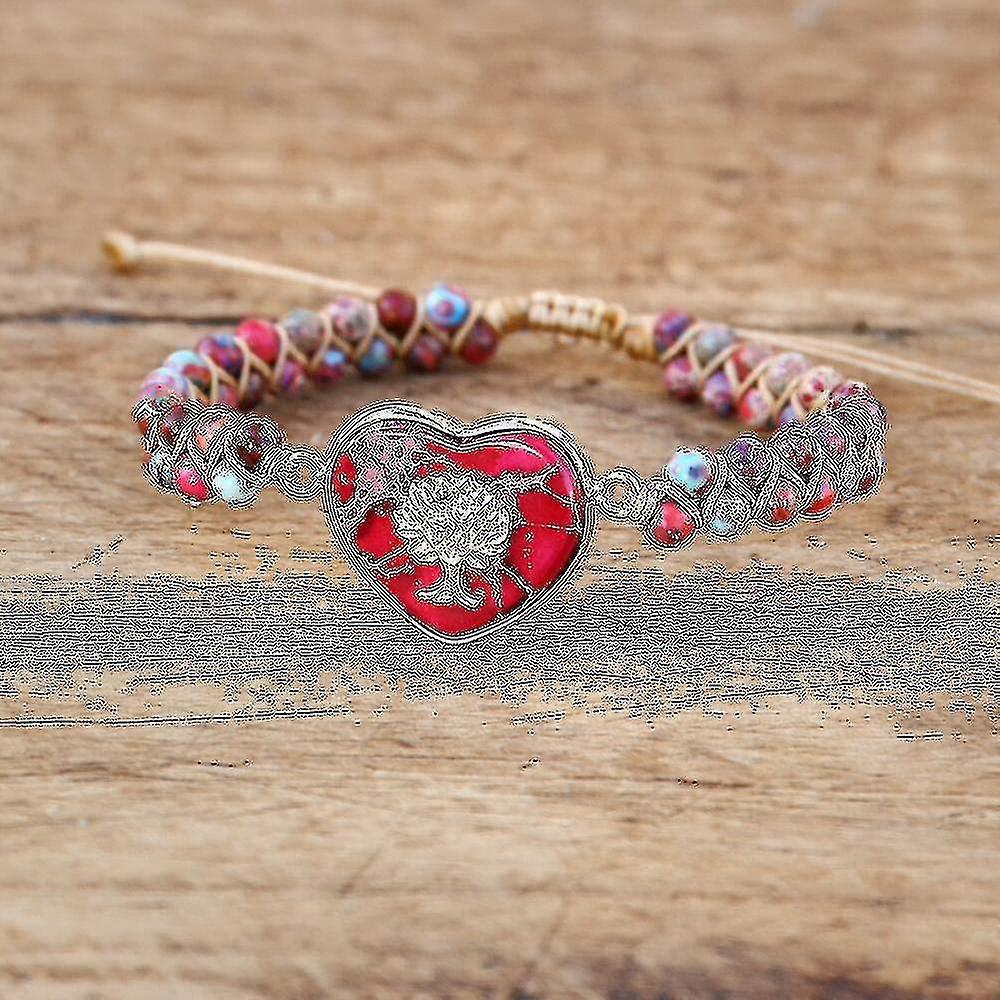 Red Imperial Japser Heart Shape Tree of Life Braid Bracelet for Women Handmade National Stone Beaded Bohemia Bracelet Gift Smaltimento dello stoccaggio