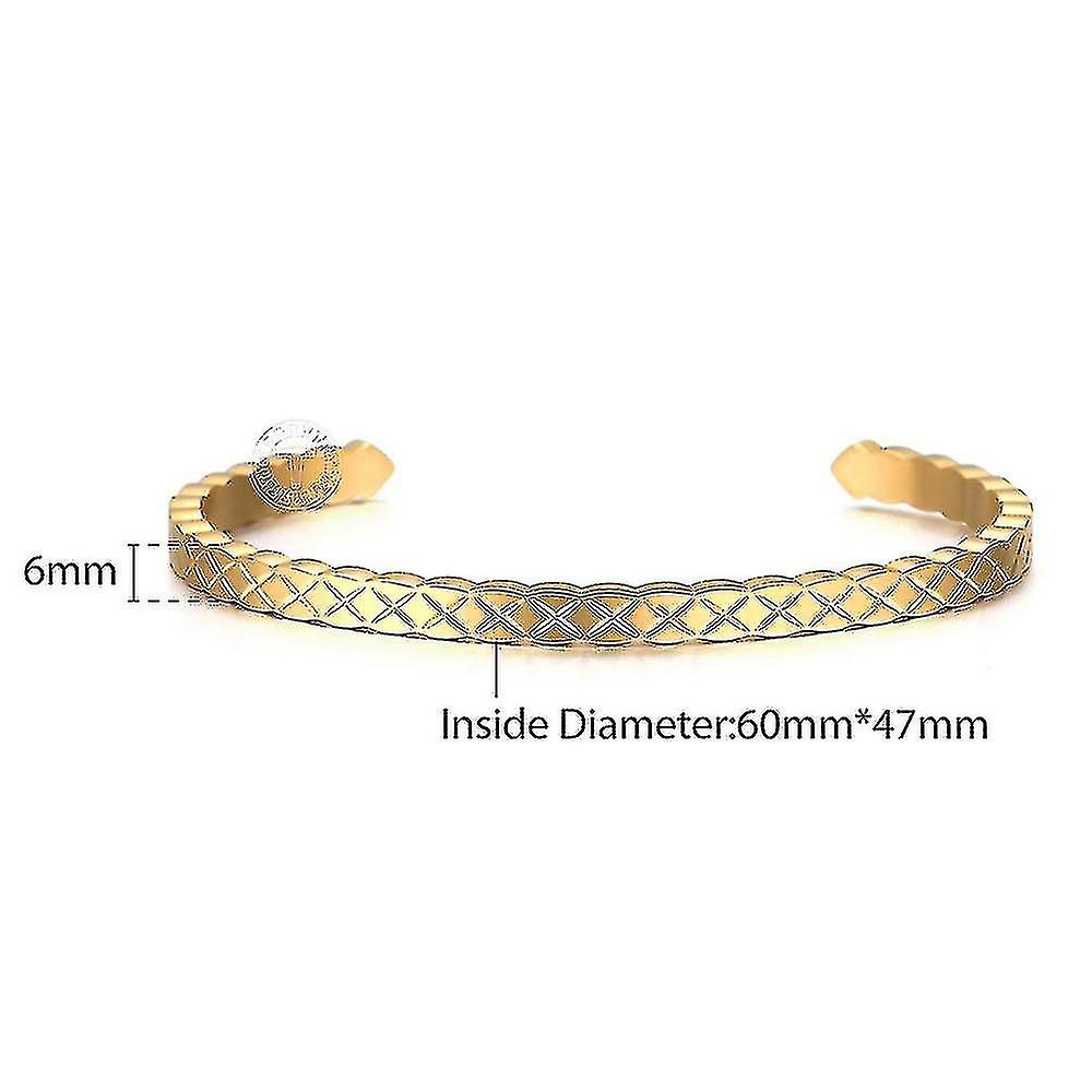 Bracciale Bangle di apertura vintage per le donne ragazze oro colore acciaio inossidabile intagliato foglia rombo polso regali gioielli KG202 Online Outlet