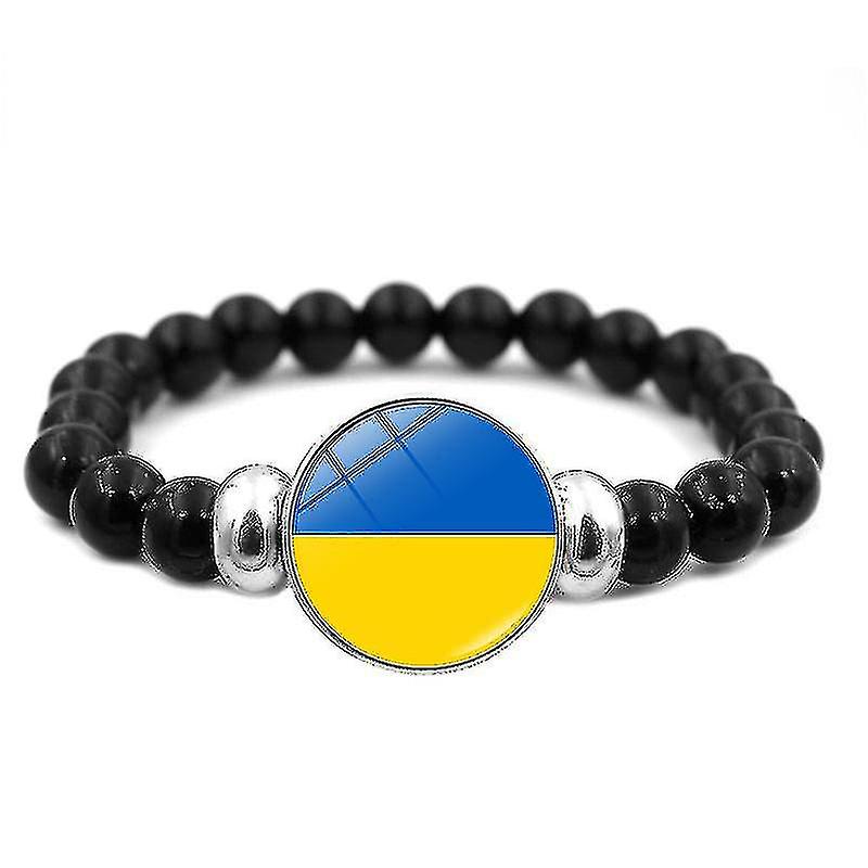 Vintage Glass Elastic Ukraine Flag Bracelet Unisex Bead Bangle Punk Black Beads Bracelets Gifts For Men Women Hand Chain Jewelry Bestseller