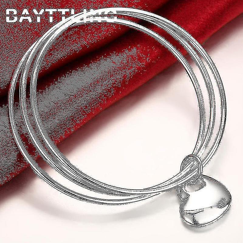 BAYTTLING Silver Color 3 Circle Heart Pendant bangle For Woman Lady Fashion Wedding Jewelry Charm Gift Liquidazione