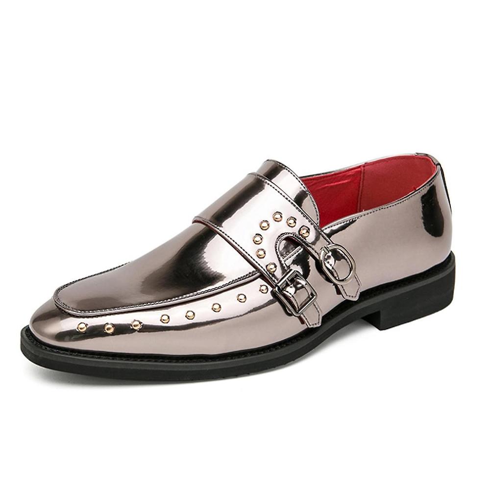 Uomo in pelle verniciata Doppio Monk Strap Mocassino a punta Slip On Occidentale Matrimonio Formale Business Ca Limitato a 3 giorni